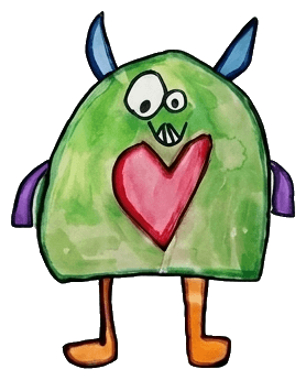 A child's drawing of a green monster